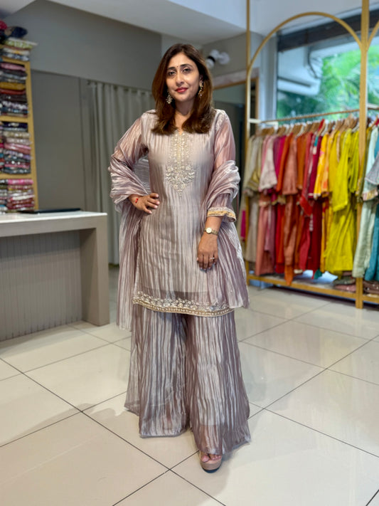 Crush Tissue Palazzo set silver pink two tone
