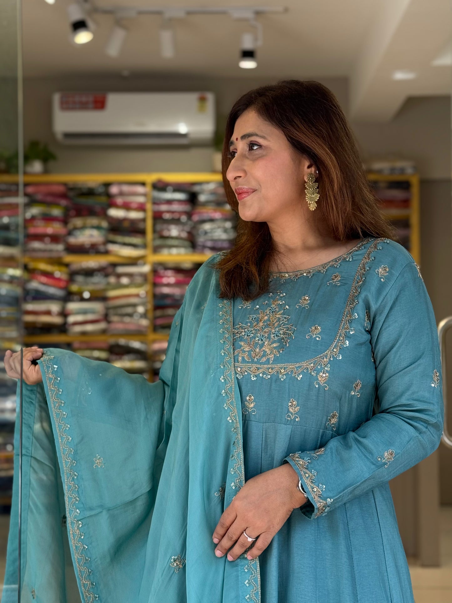 Blue Anarkali with Gold Embroidery