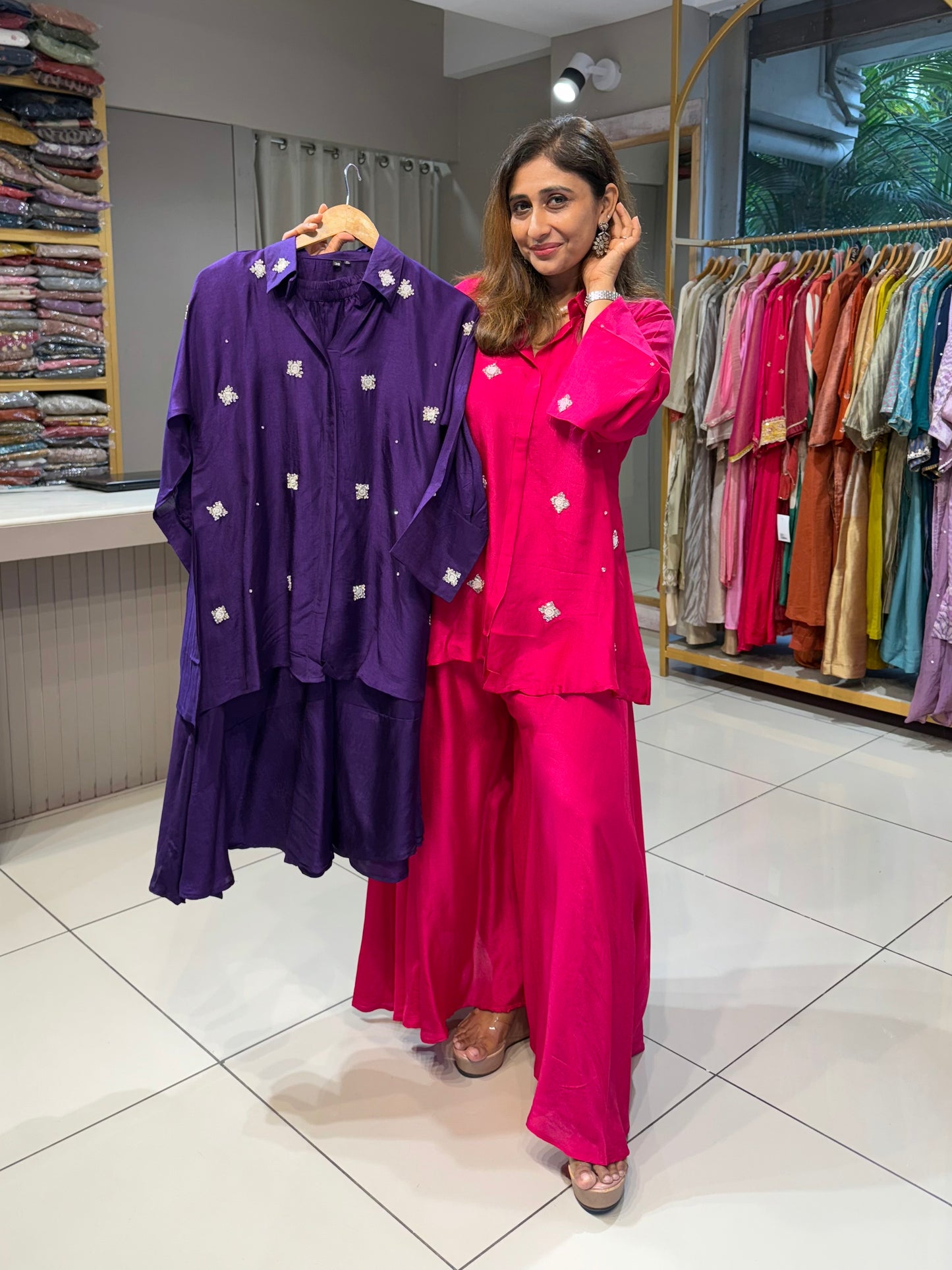 Purple Co-Ord Set with Small Butti