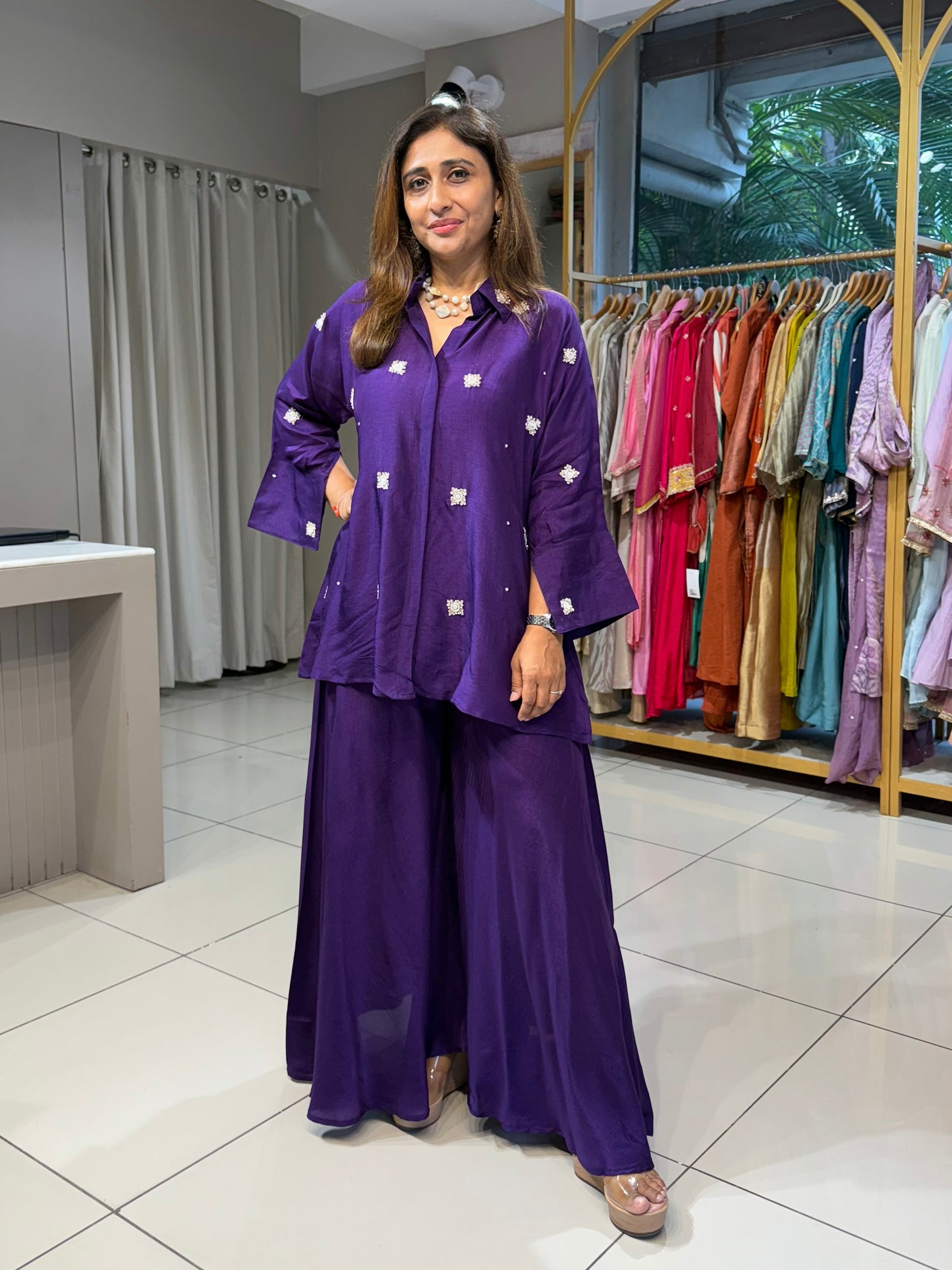 Purple Co-Ord Set with Small Butti