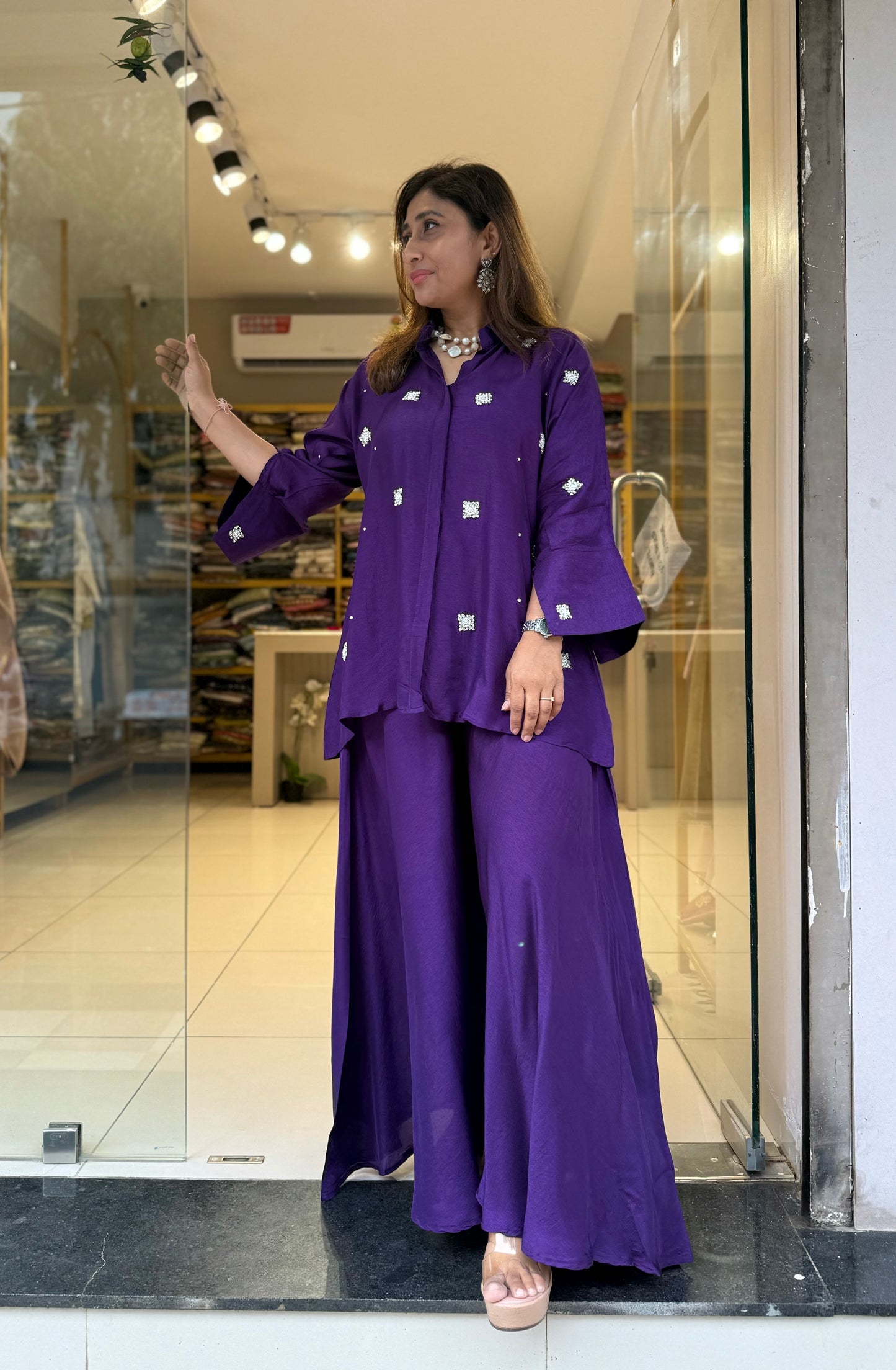 Purple Co-Ord Set with Small Butti