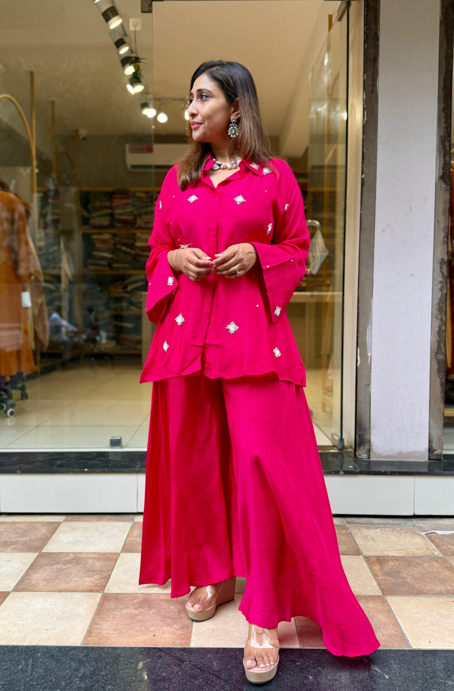 Pink Silk Co-Ord with Butti Work
