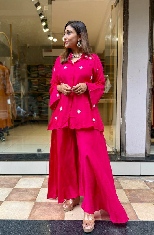 Pink Silk Co-Ord with Butti Work