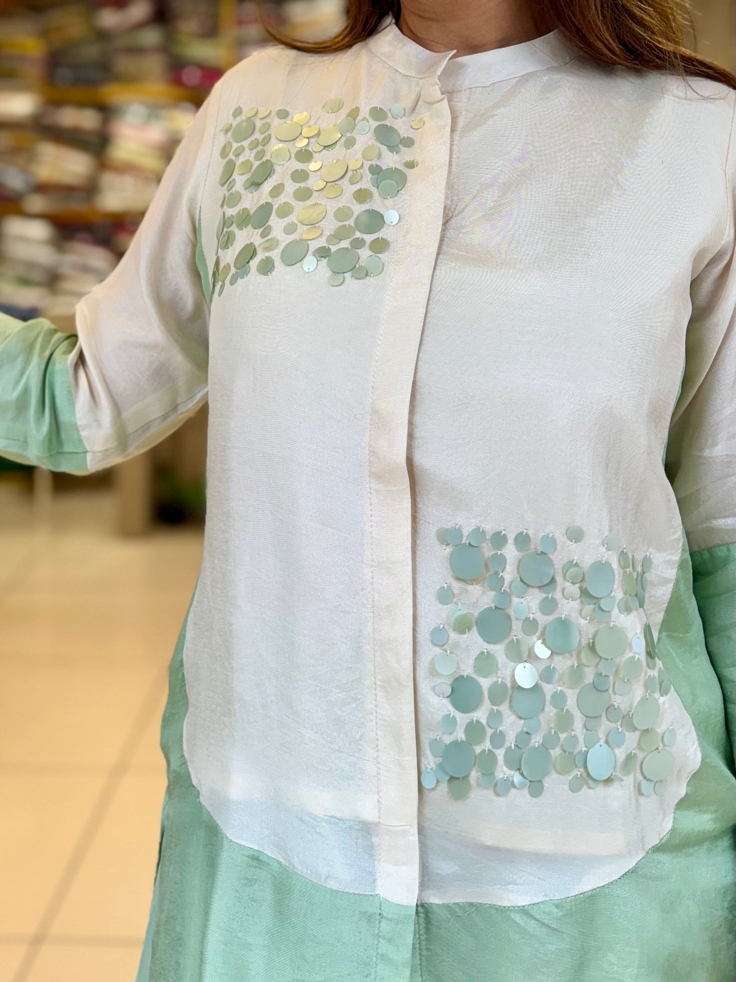 Mint Green Silk Co-ord Divider Tikki work