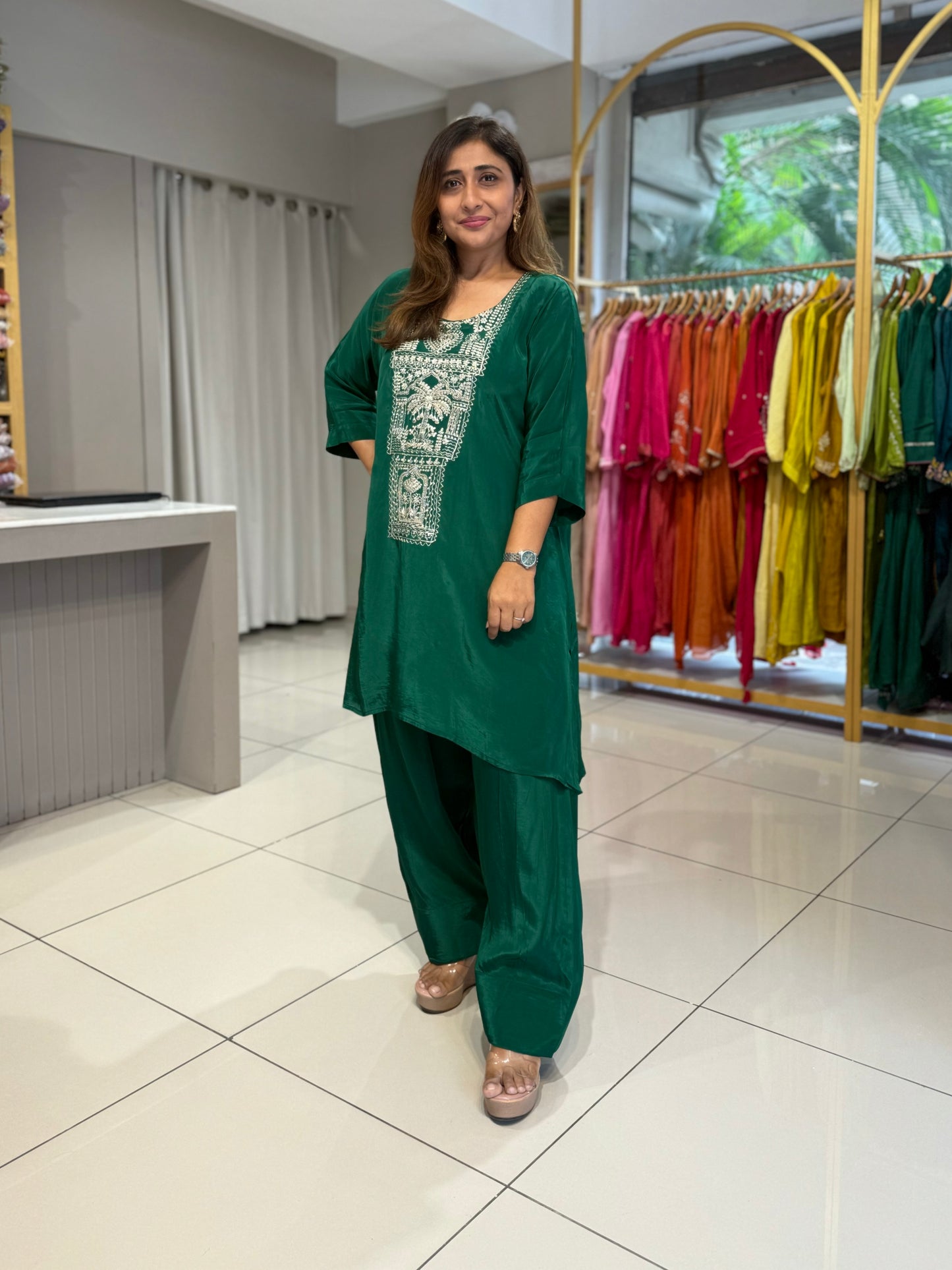 Green Mid Baggie Pure Crepe Co ord