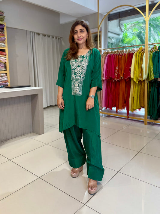Green Mid Baggie Pure Crepe Co ord