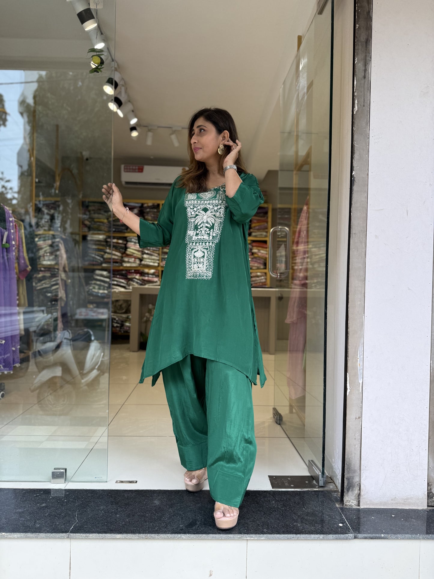 Green Mid Baggie Pure Crepe Co ord