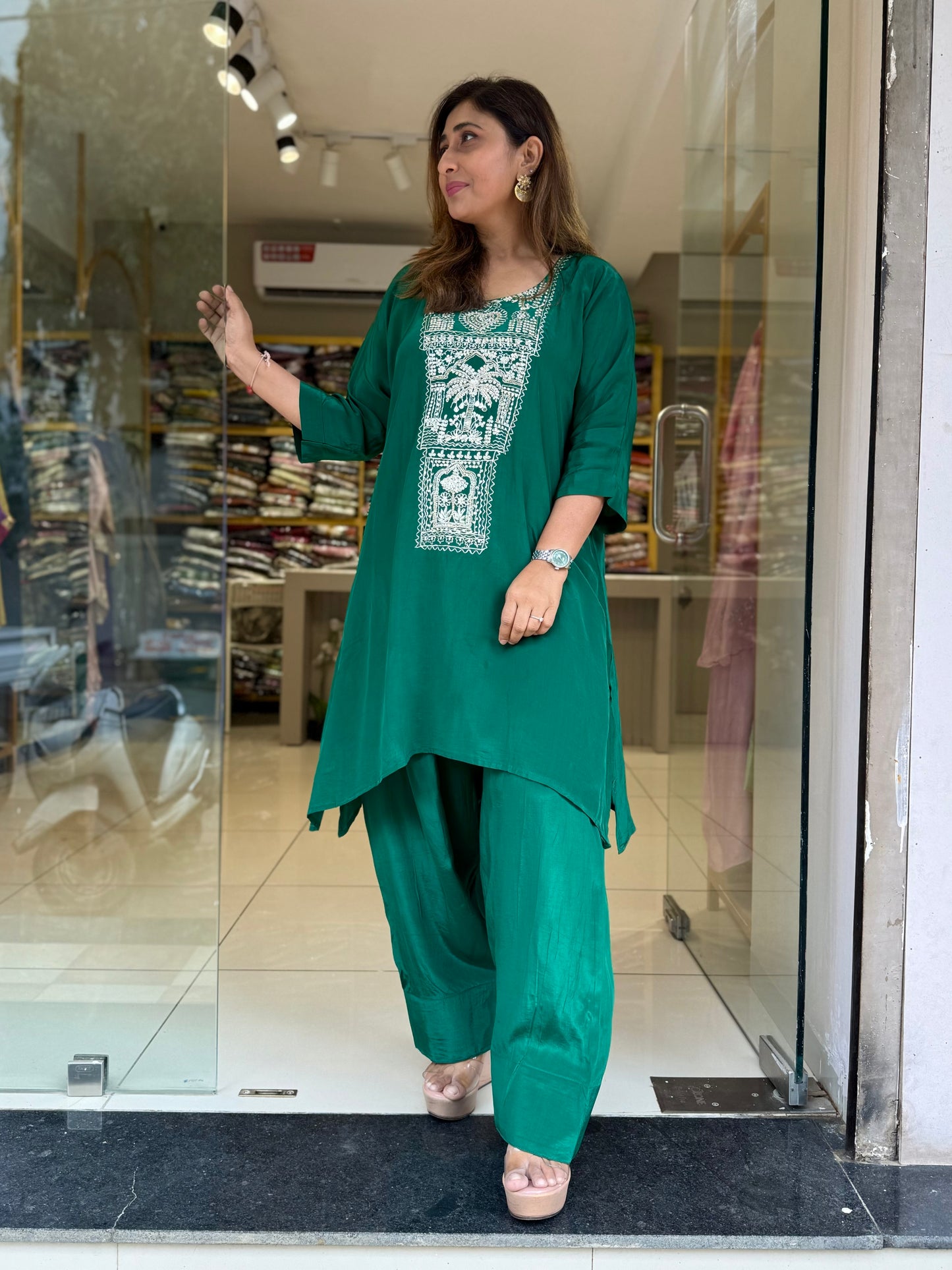 Green Mid Baggie Pure Crepe Co ord