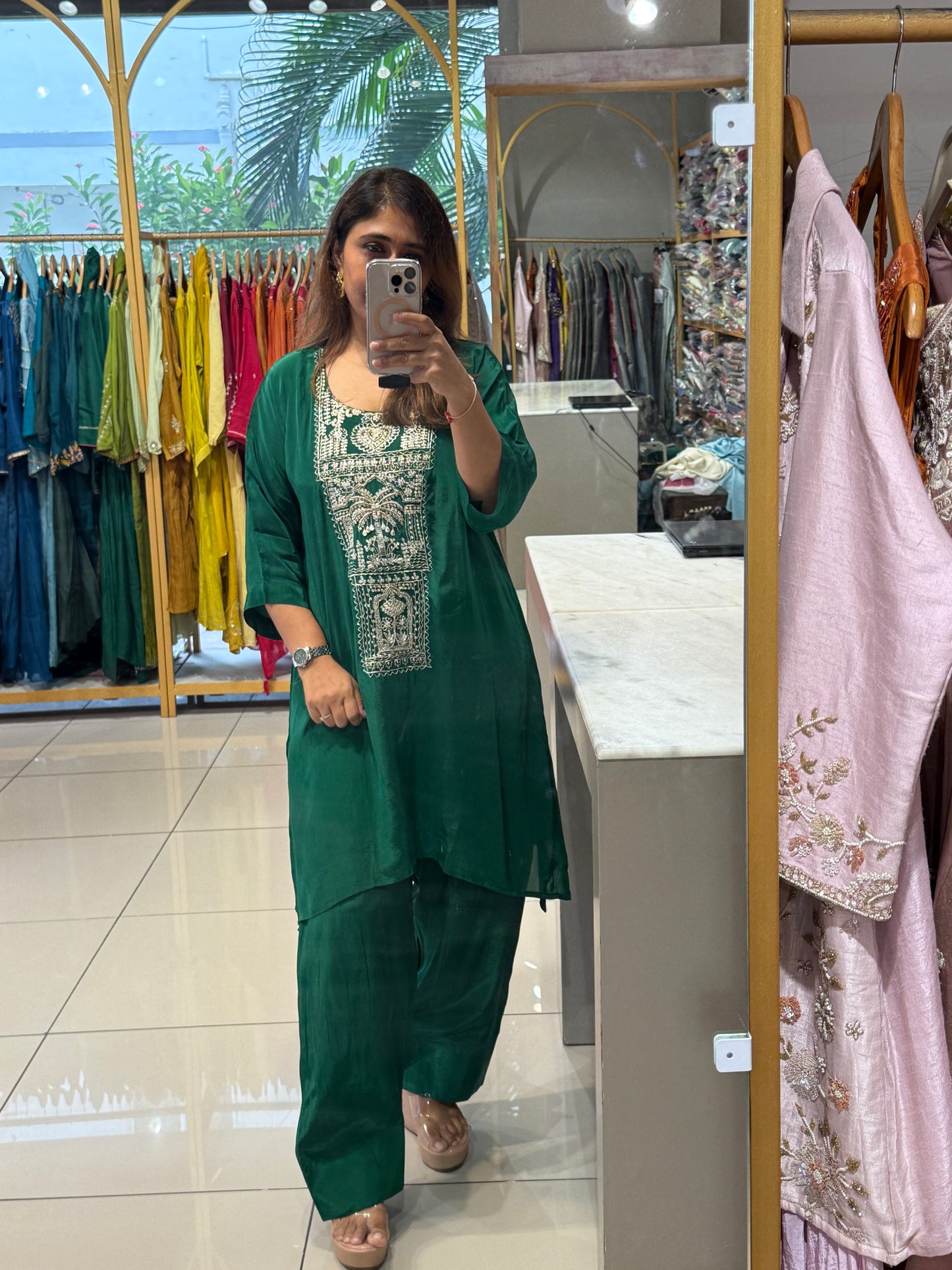 Green Mid Baggie Pure Crepe Co ord